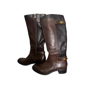 Franco Sarto Crash Brown Leather Zip Up Knee High Boots 7.5 Low Heel Riding